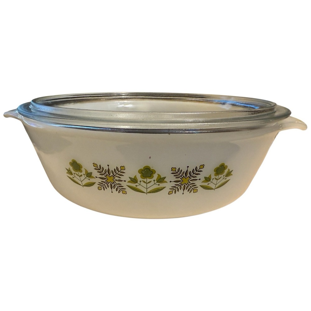 Anchor Hocking Fire King Meadow Green 437  1  1/2 Qt Casserole Dish With Lid VTG